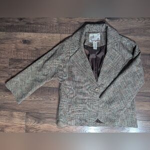 Kenzie Bolero Cropped Jacket Womens 10 Brown Colorful Design Tweed Lined Button